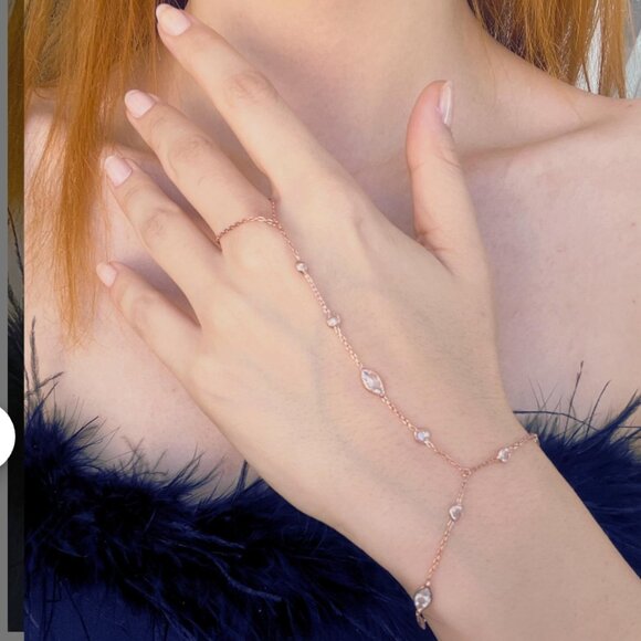 Silver Hand Chain Bracelet - Hand Chain Rings - Gold Hand Chain - Picture 3 of 4